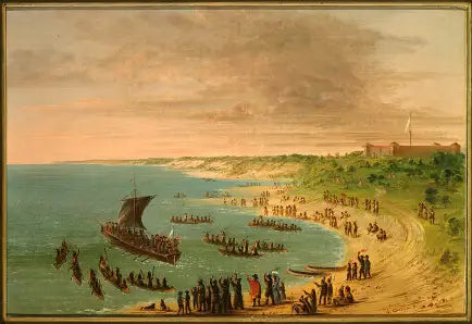 The expedition leaving Fort Frontenac on Lake Ontario. November 18, 1678 - George Catlin