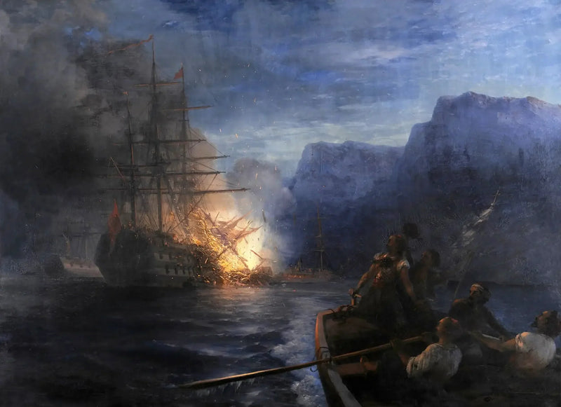 The fire of the Turkish flagship by Kanáris - Ivan Aïvazovski