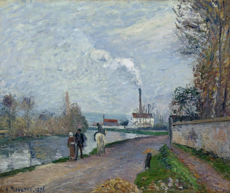 The Oise at Pontoise, gray weather - Camille Pissarro