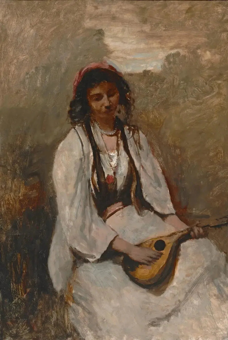 The Bohemian Woman with a Mandolin Sitting - Jean-Baptiste Camille Corot