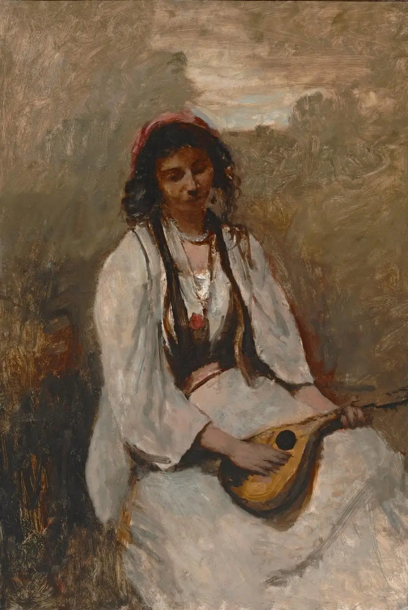 The Bohemian Woman with a Mandolin Sitting - Jean-Baptiste Camille Corot