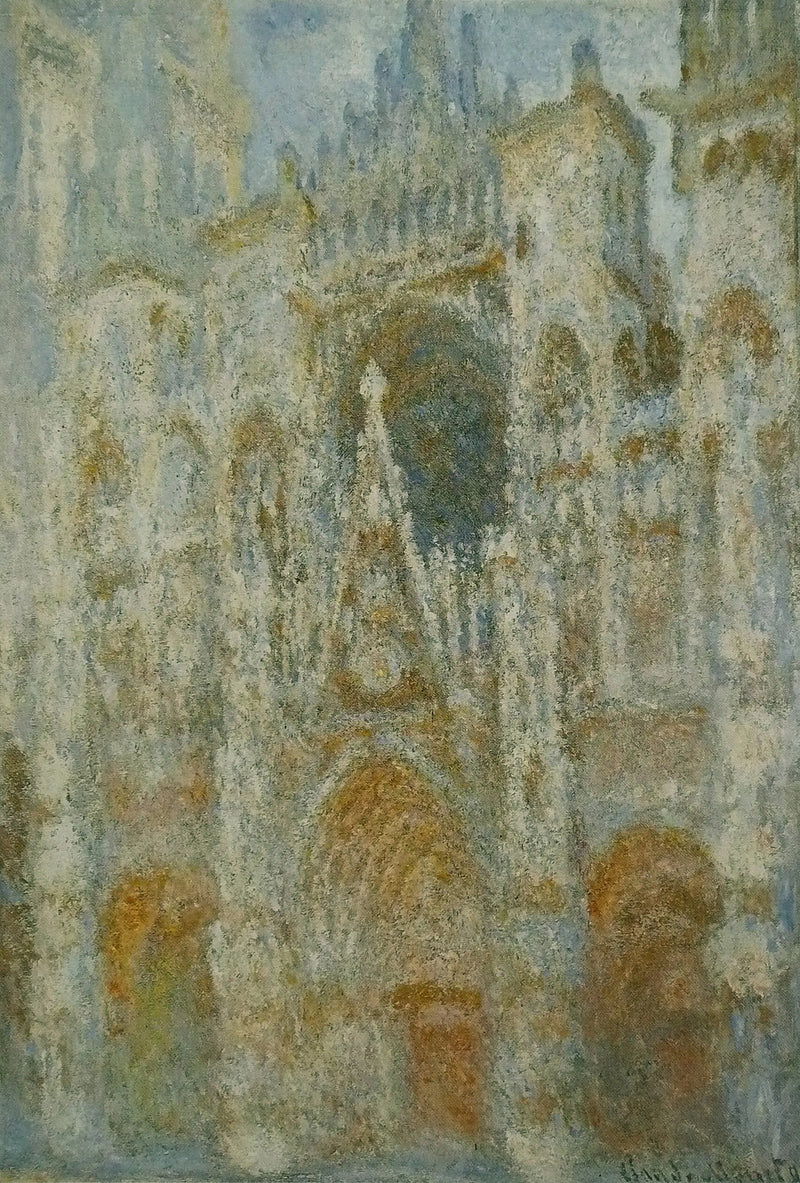 The Rouen Cathedral, the Portal, Morning Sun; Blue Harmony - Claude Monet