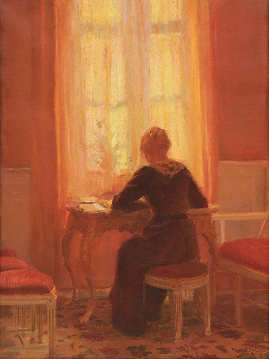 The Red Room - Interior with Helga, the artist's daughter. - Anna Ancher