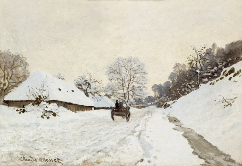 The Cart. Road under the snow at Honfleur - Claude Monet