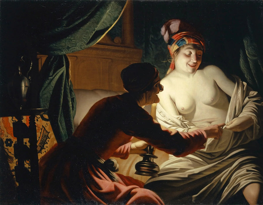The flea hunt by candlelight - Gerrit van Honthorst