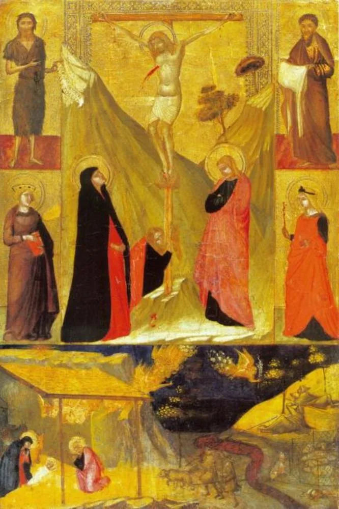 The Crucifixion, la Nativité et les Saints - Ambrogio Lorenzetti