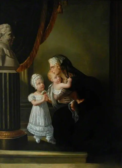 The Duchess of Berri and her two children praying in front of a bust of her husband - François Gérard