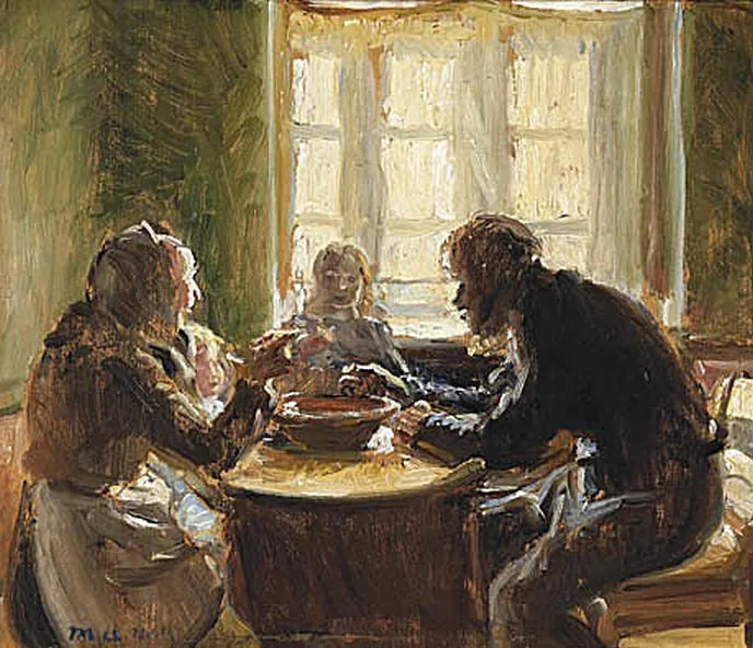 The Wollesen family seated at table. -Michael Peter Ancher