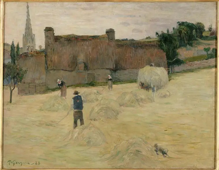 Haymaking in Brittany (front); Bouquet of flowers in front of an open window overlooking the sea (back) - Paul Gauguin