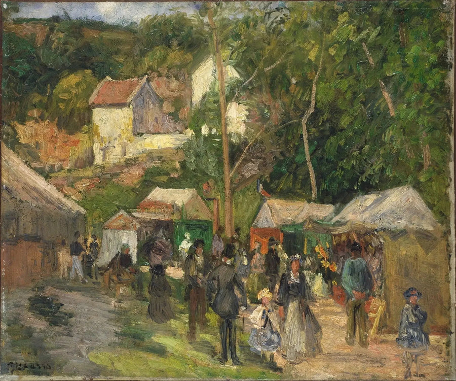 The Village Festival at L'Hermitage, the outdoor stalls - Camille Pissarro