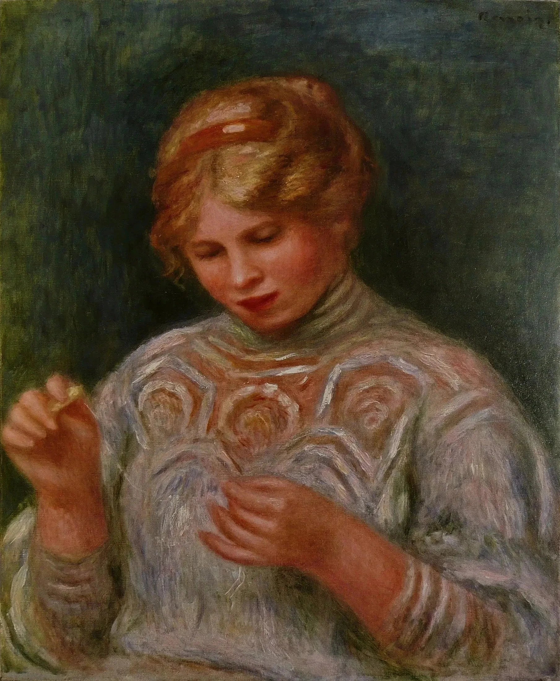 La Frivolité ou Girl Tatting, vers 1906, Pierre-Auguste Renoir, Philadelphia Museum of Art – reproduction peinture à l’huile