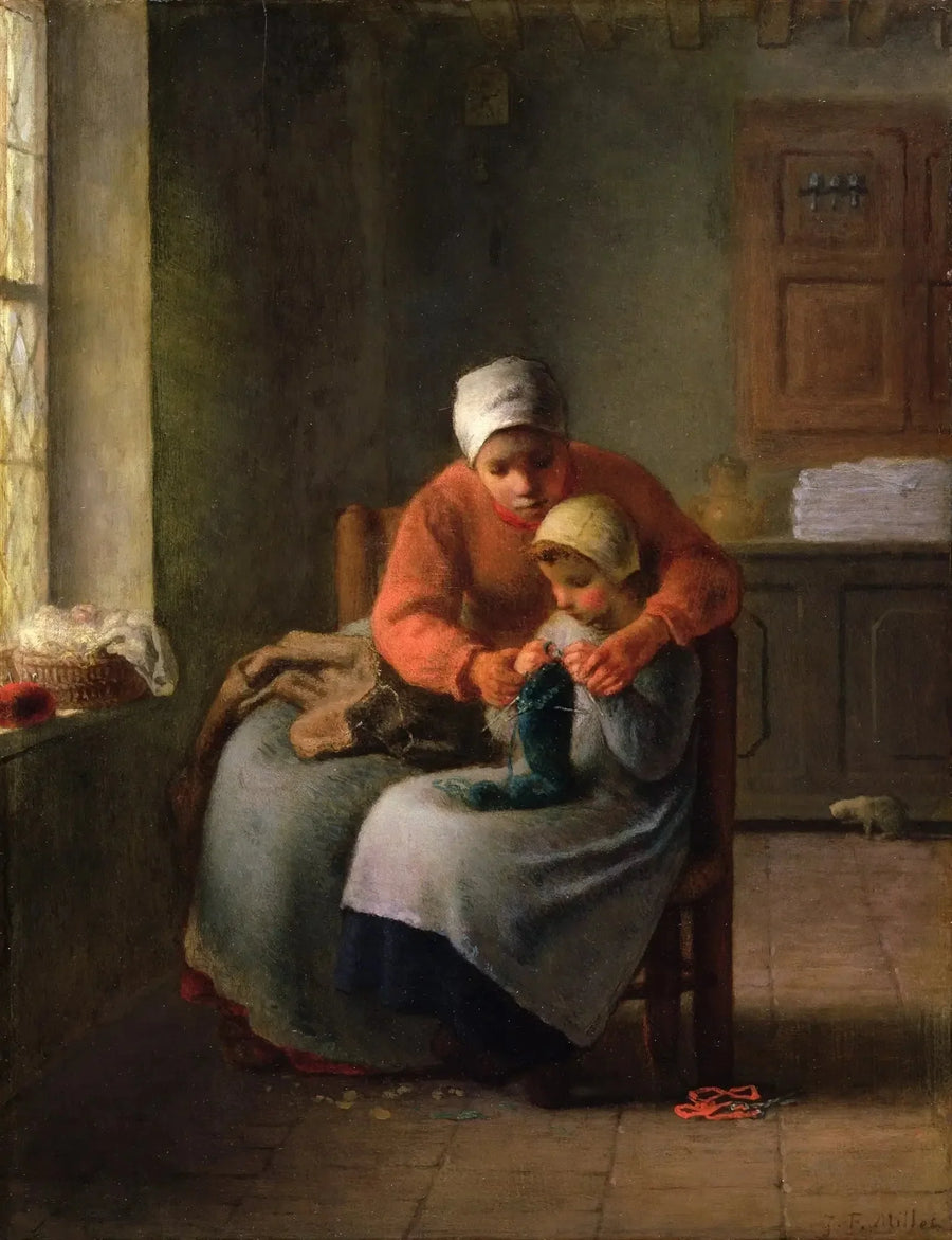 The knitting lesson - Jean-François Millet