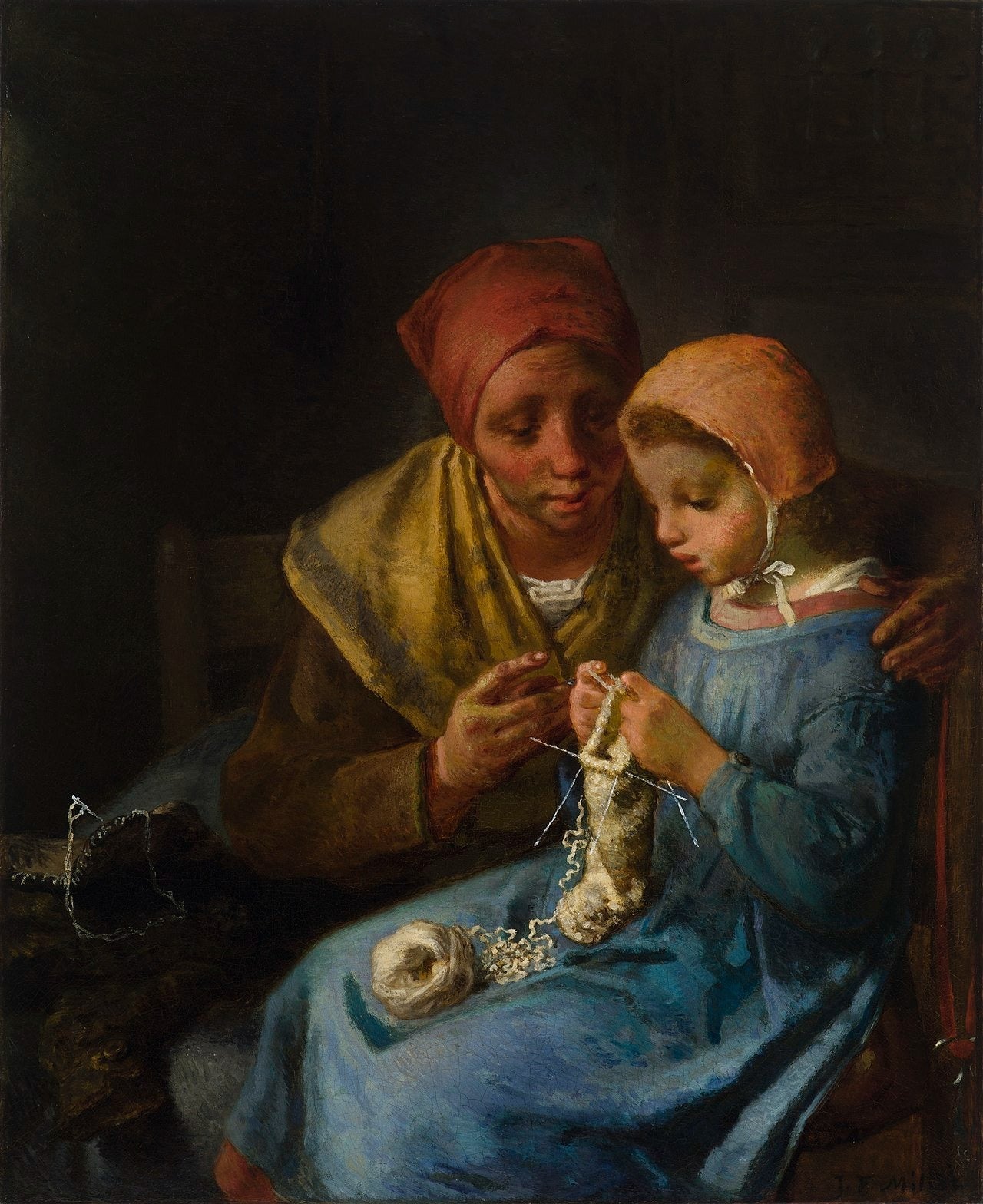The Knitting Lesson - Jean-François Millet