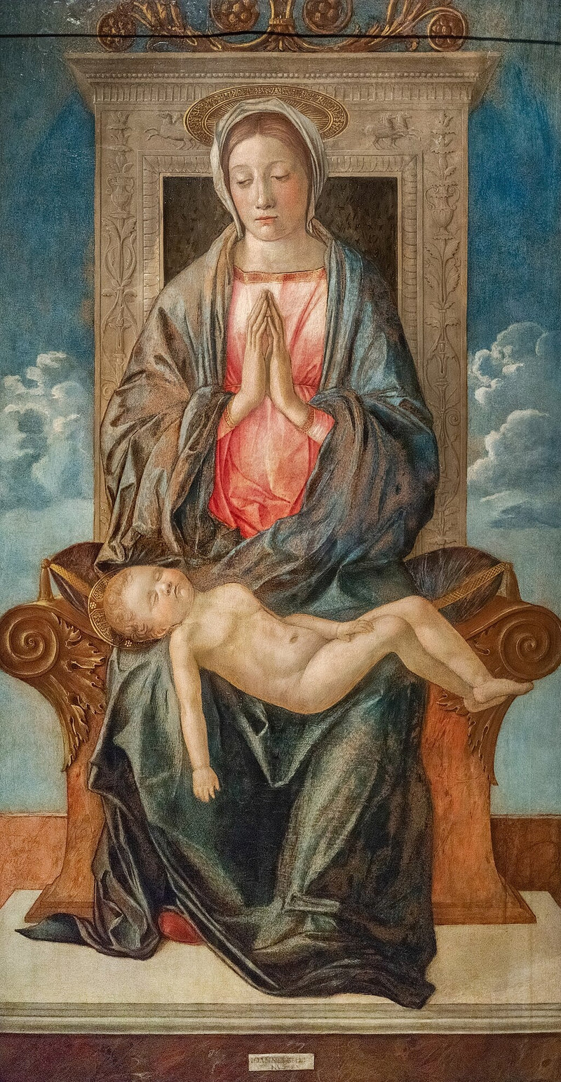The Madonna enthroned adoring the Sleeping Child Jesus - Giovanni Bellini