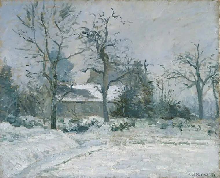 The House of Piette, Montfoucault, snow effect - Camille Pissarro