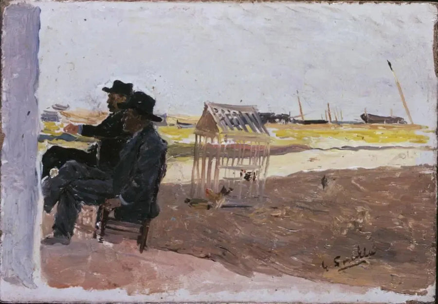 The Beach, Valencia (Two Men Sitting) - Joaquín Sorolla