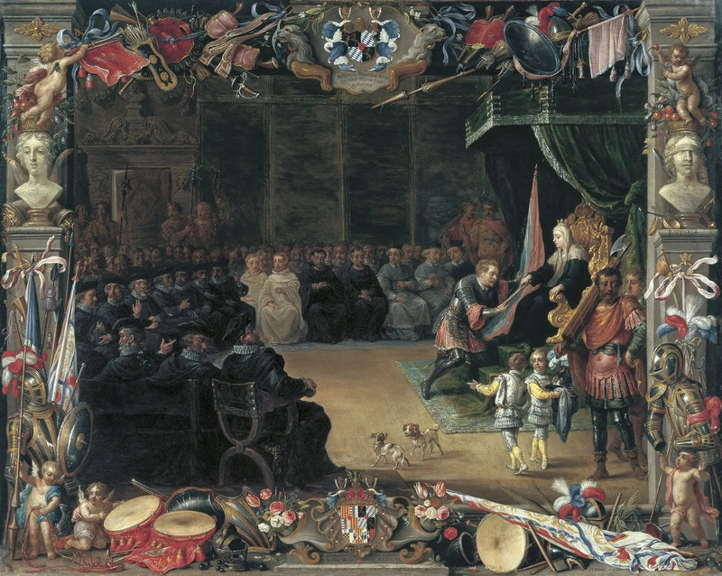 The presentation of the captain general's baton to Antonio de Moncada by Queen Regent Blanca of Sicily in 1410 - David Teniers the Younger