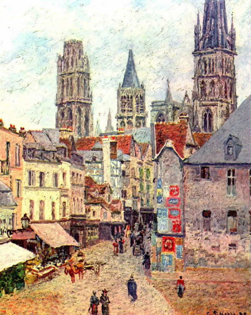 The Grocery Street in Rouen, morning, wet weather - Camille Pissarro