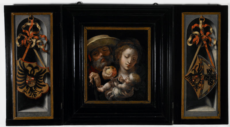 The Holy Family with the coat of arms of Charles... - Jan Gossaert