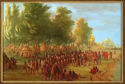 La Salle erecting a cross and taking possession of the land. 25 March 1682 - George Catlin