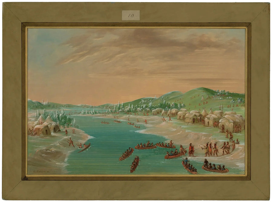 La Salle and his cortege arrive at the Illinois village. 1st January 1680 - George Catlin