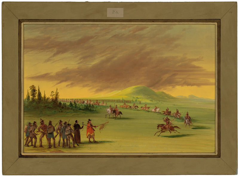 La Salle encounters a group of Cenis Indian warriors in a Texas prairie. 25 April 1686 - George Catlin