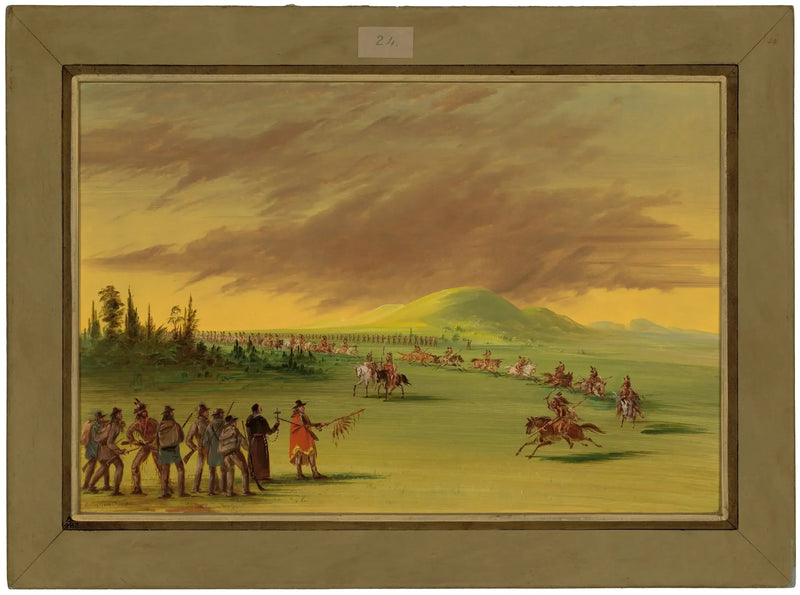 La Salle encounters a group of Cenis Indian warriors in a Texas prairie. 25 April 1686 - George Catlin