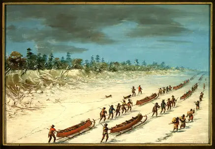 La Salle crossing Lake Michigan on the ice. December 8, 1681 - George Catlin