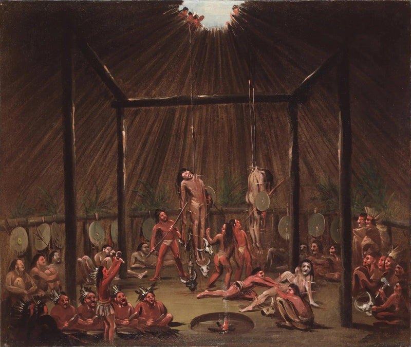 The scene of the cup, Mandan O-kee-pa ceremony - George Catlin