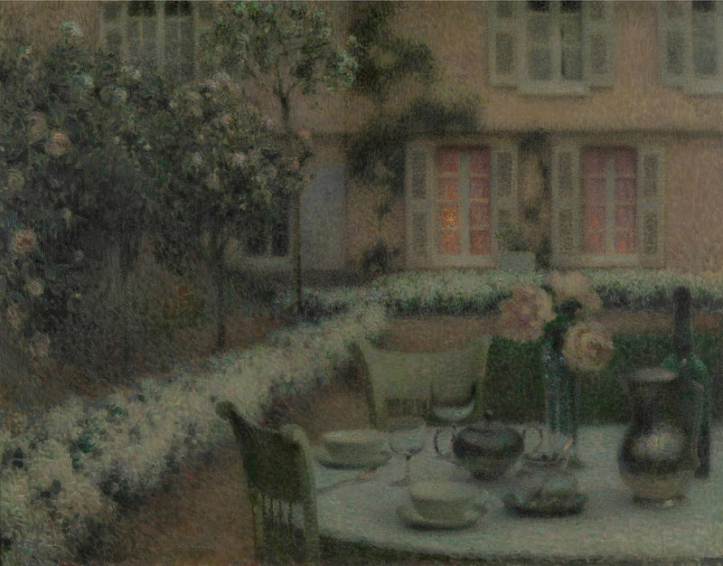 The table in the white garden at Gerberoy - Henri Le Sidaner