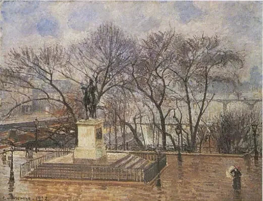 The elevated terrace of the Pont-Neuf, Place Henri IV: under the morning rain - Camille Pissarro