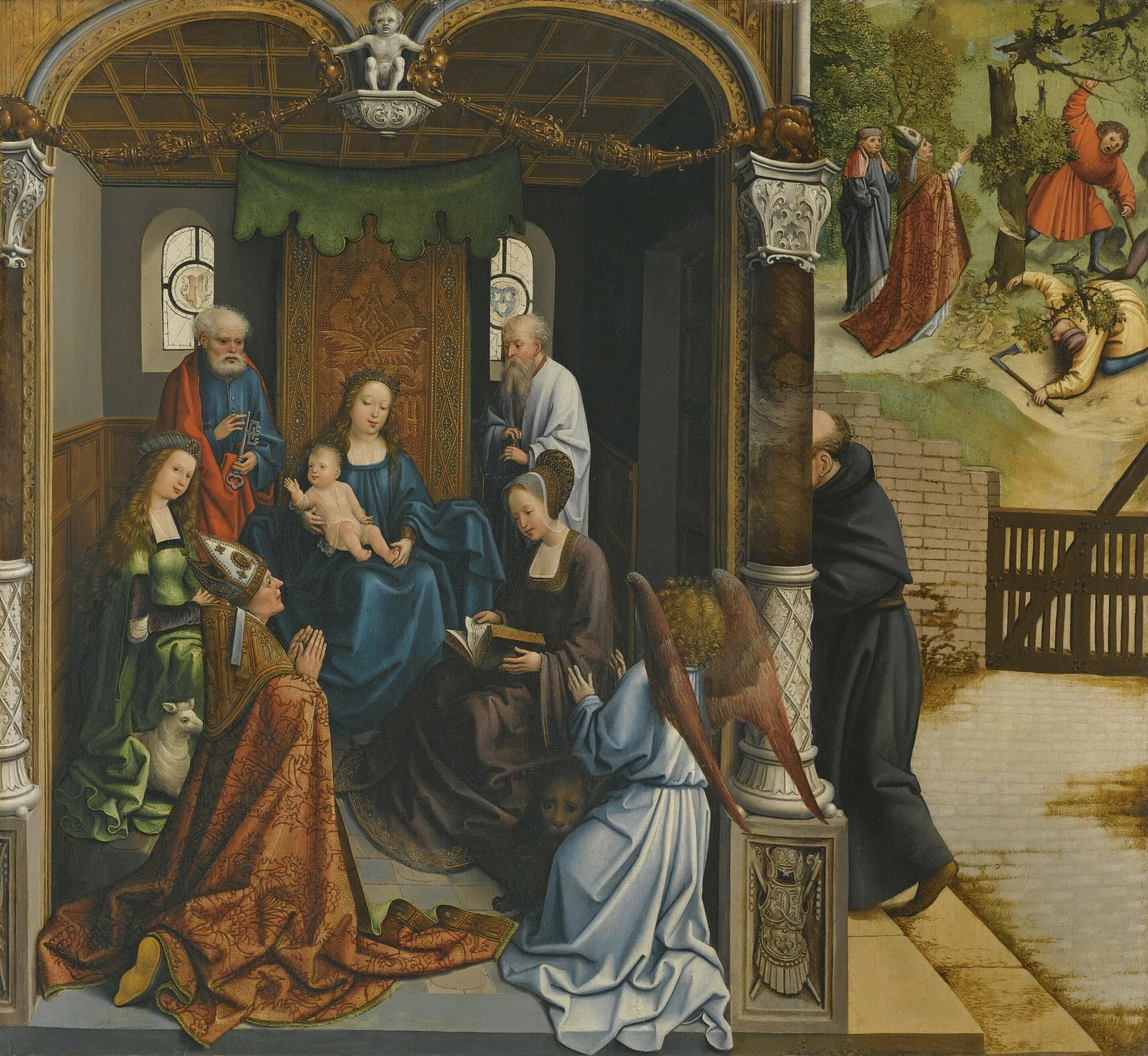 La Vierge à l'Enfant adorée par saint Martin et d'autres saints, dont saint Pierre, Agnès, Marie-Madeleine et Antoine. - Bernard van Orley image 1 reproduction réalisée par Alpha Reproduction
