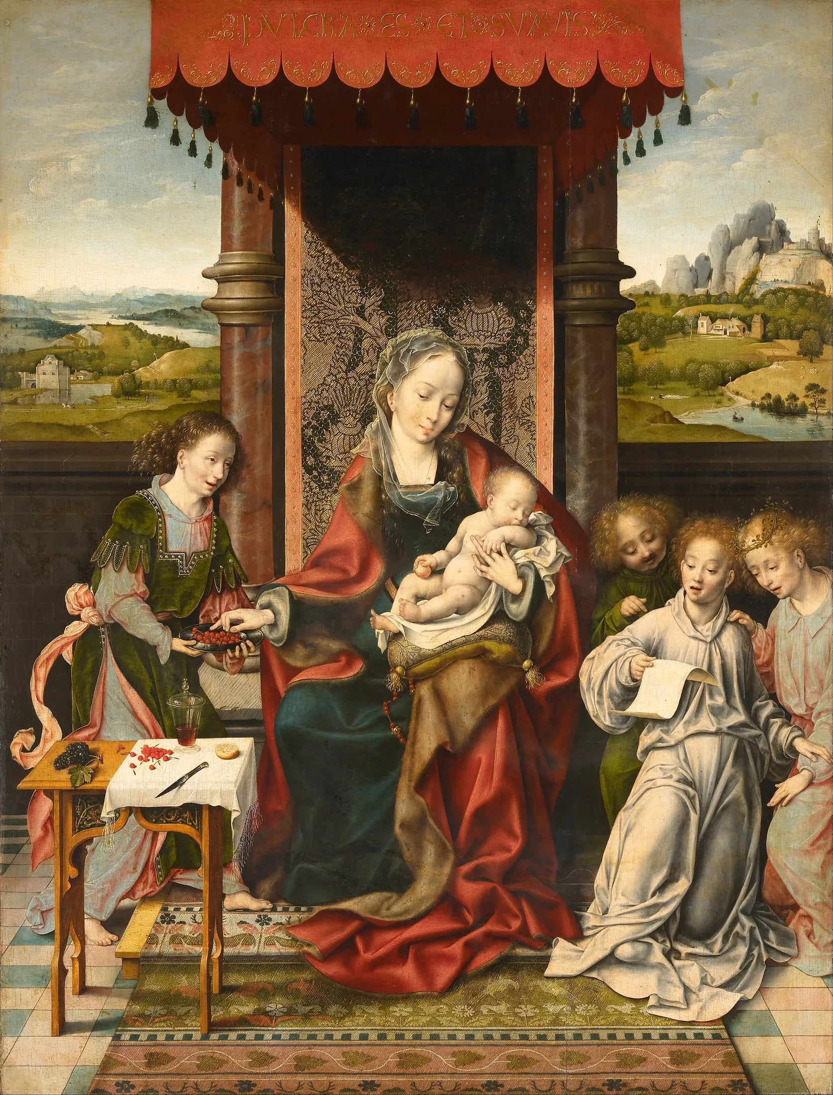 La Vierge à l'Enfant avec des anges - Joos van Cleve image 1 reproduction de peinture à l’huile