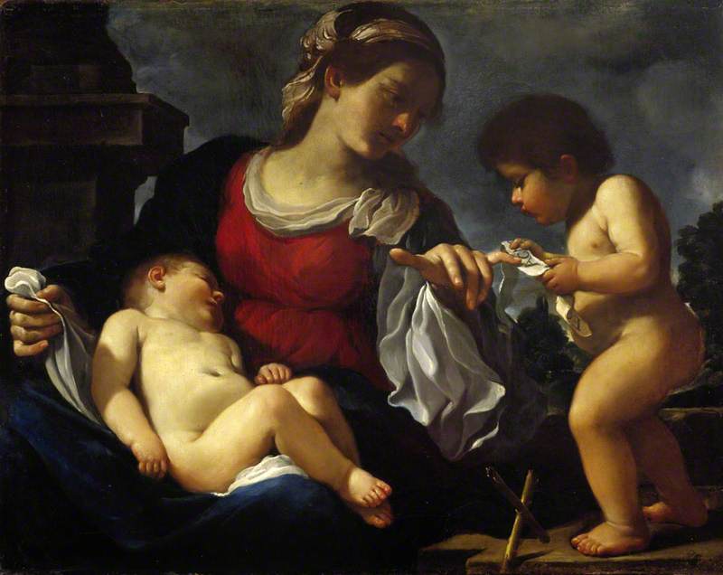 The Virgin and Child with the Young Saint John the Baptist - Guercino