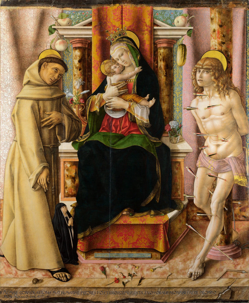 The Virgin and Child with Saints Francis and Sebastian - Carlo Crivelli