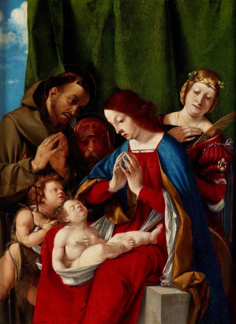 The Virgin and Child with Saints John the Baptist, Francis of Assisi, Joseph (?) and Catherine of Alexandria - Lorenzo Lotto