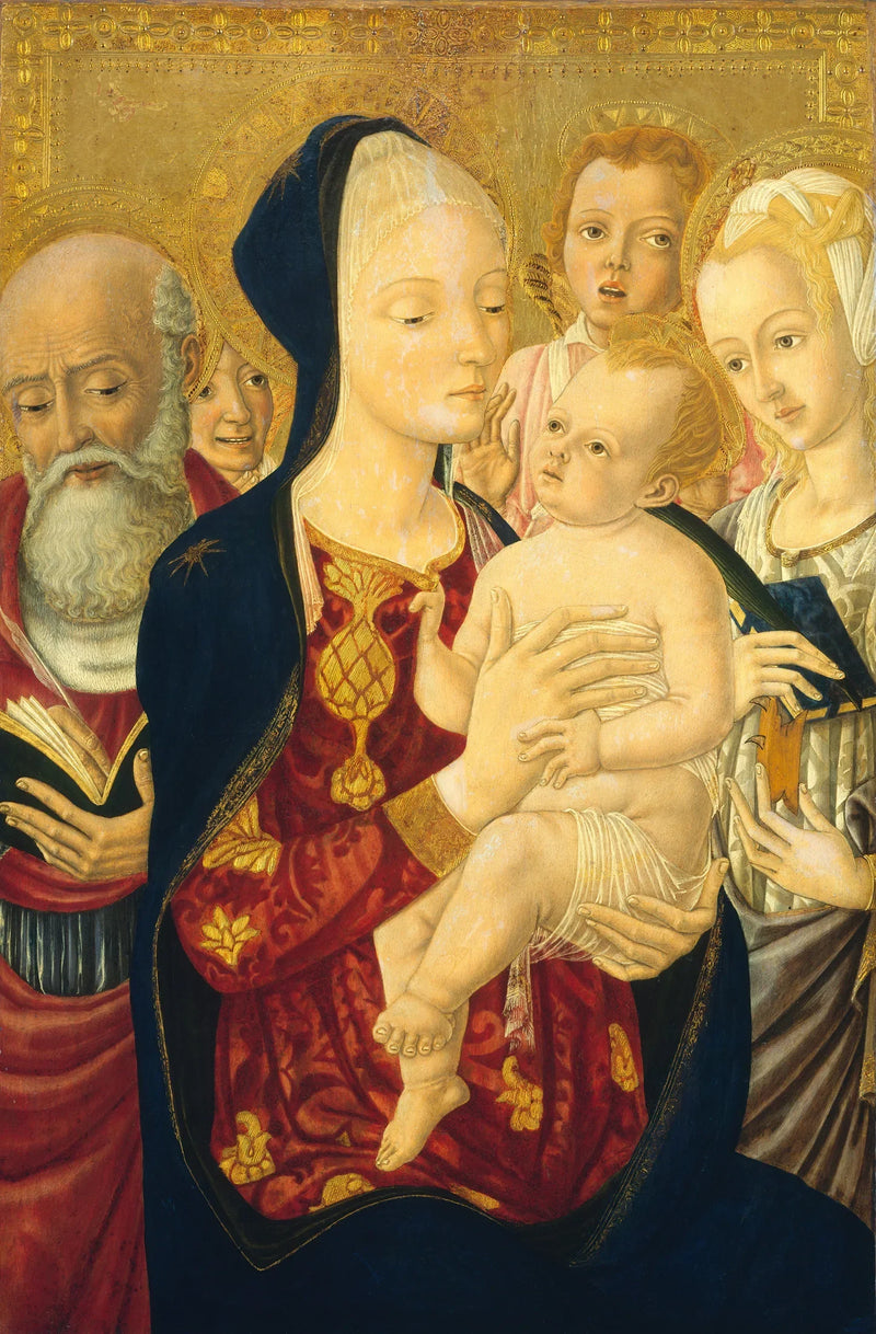 The Virgin and Child with Saint Jerome, Saint Catherine of Alexandria, and Angels - Matteo di Giovanni