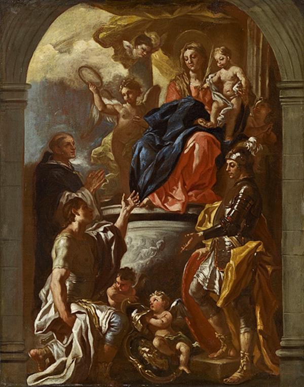 The Virgin and Child Enthroned with Saint Peter Martyr and Two Warrior Saints - Francesco Solimena