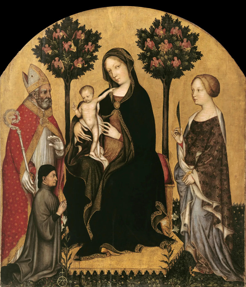 The Virgin and Child with Saint Catherine, Saint Nicholas and the Donor - Gentile da Fabriano