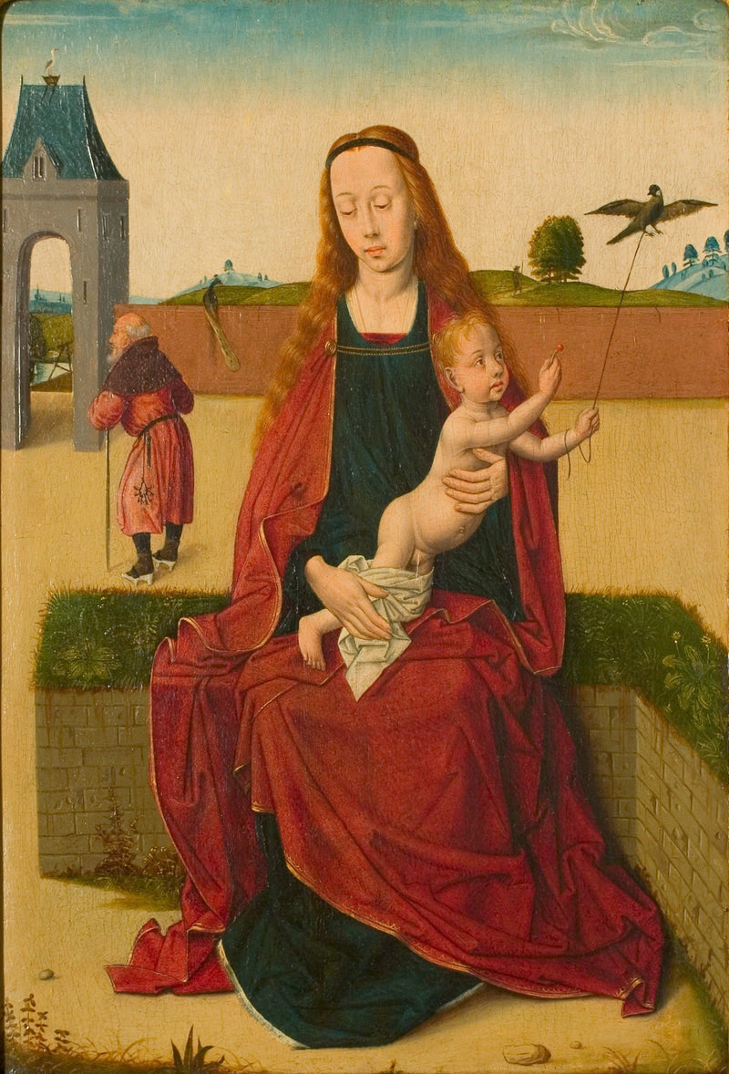 The Virgin and Child on a grass bench. - Dirk Bouts