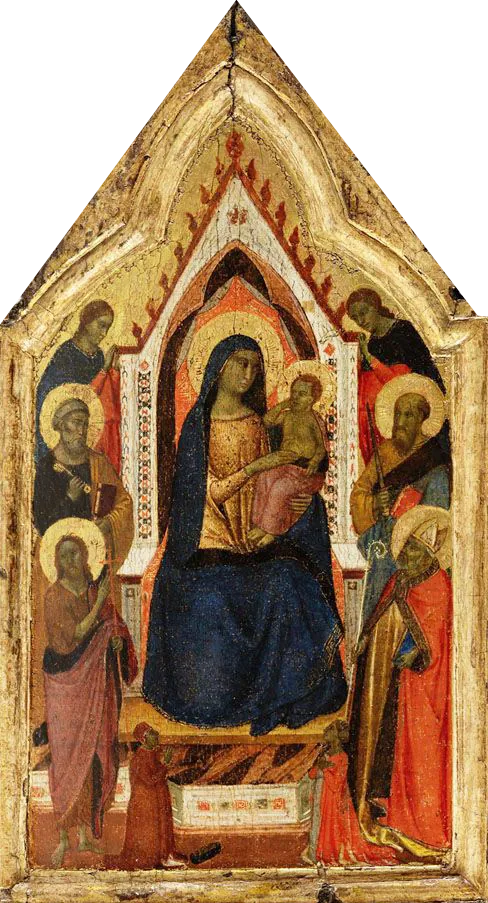 The Virgin and Child enthroned, flanked by saints John the Baptist, Peter, Paul, and Zénobe (?), and two angels, below them two donors - Taddeo Gaddi