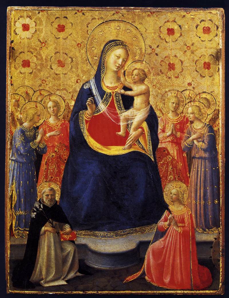 The Virgin and Child Enthroned with Nine Angels and the Saints Dominic and Catherine of Alexandria - Fra Angelico