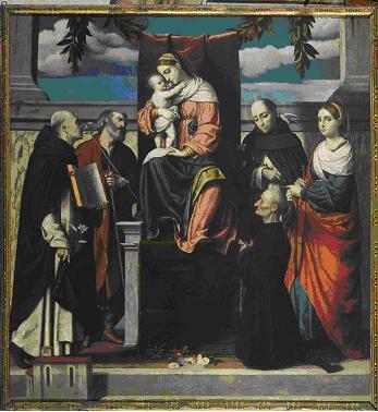 The Virgin and Child enthroned surrounded by saints - Alessandro Bonvicino