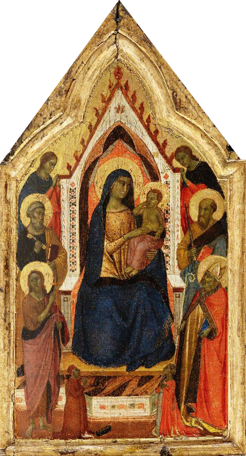 The Virgin and Child enthroned, flanked by saints John the Baptist, Peter, Paul, and Zénobe (?), and two angels, below them two donors - Taddeo Gaddi