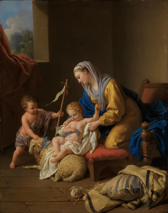The Virgin amuses the infant Jesus, the little Saint John with a sheep - Louis Jean François Lagrenée