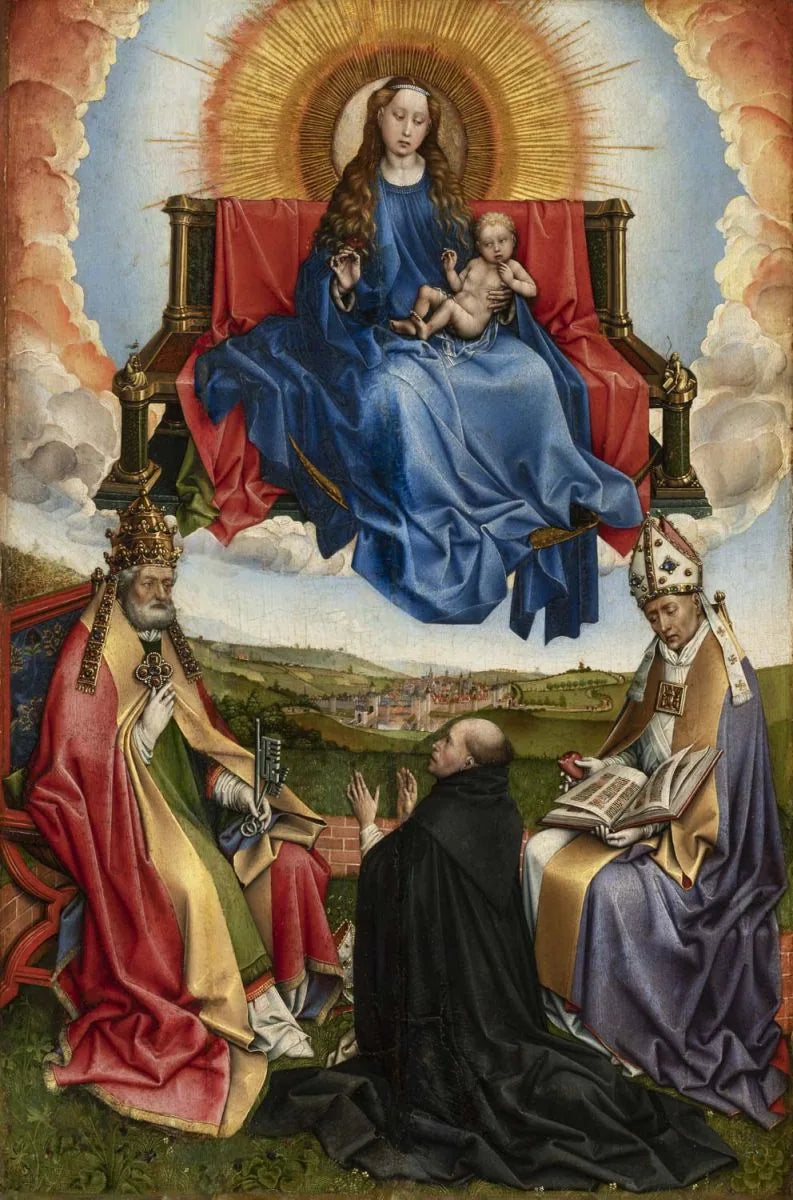 The Virgin en gloire entre saint Pierre et saint Augustin vénérée par un donateur - Robert Campin