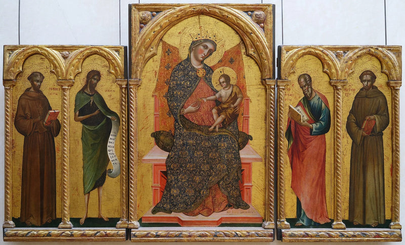 The Virgin and Child, Saints Francis of Assisi, John the Baptist, John the Evangelist and Anthony of Padua - Paolo Veneziano