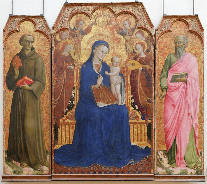 The Virgin and Child surrounded by angels, Saint Anthony of Padua and Saint John the Evangelist - Stefano di Giovanni (Sassetta)