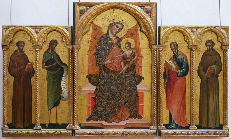 The Virgin and Child, Saints Francis of Assisi, John the Baptist, John the Evangelist and Anthony of Padua - Paolo Veneziano