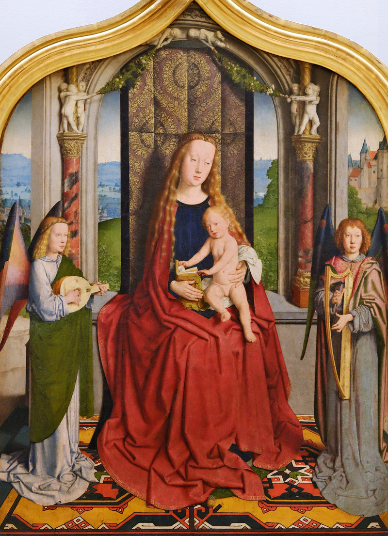 The Virgin and Child enthroned as Queen of Heaven, between two musician angels - Gérard David